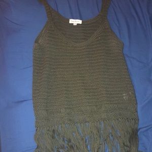 Olive green knit , fringe top